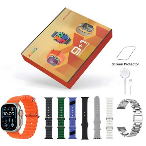 9+1 Z60 Ultra-2 Big Ips Display 49mm 8 Strap+screen Protector Bt Calling Smartwatch